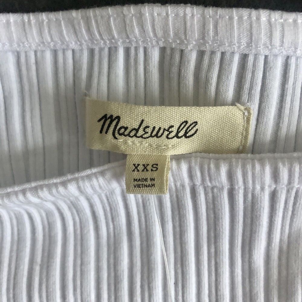 Madewell Tank Top Size XXS White Ribbed Cotton Blend Sleeveless Cropped Boatneck - Picture 10 of 16